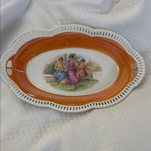 Antique Schumann Bavaria Pierced Porcelain Bowl Three Graces Scene 1920s